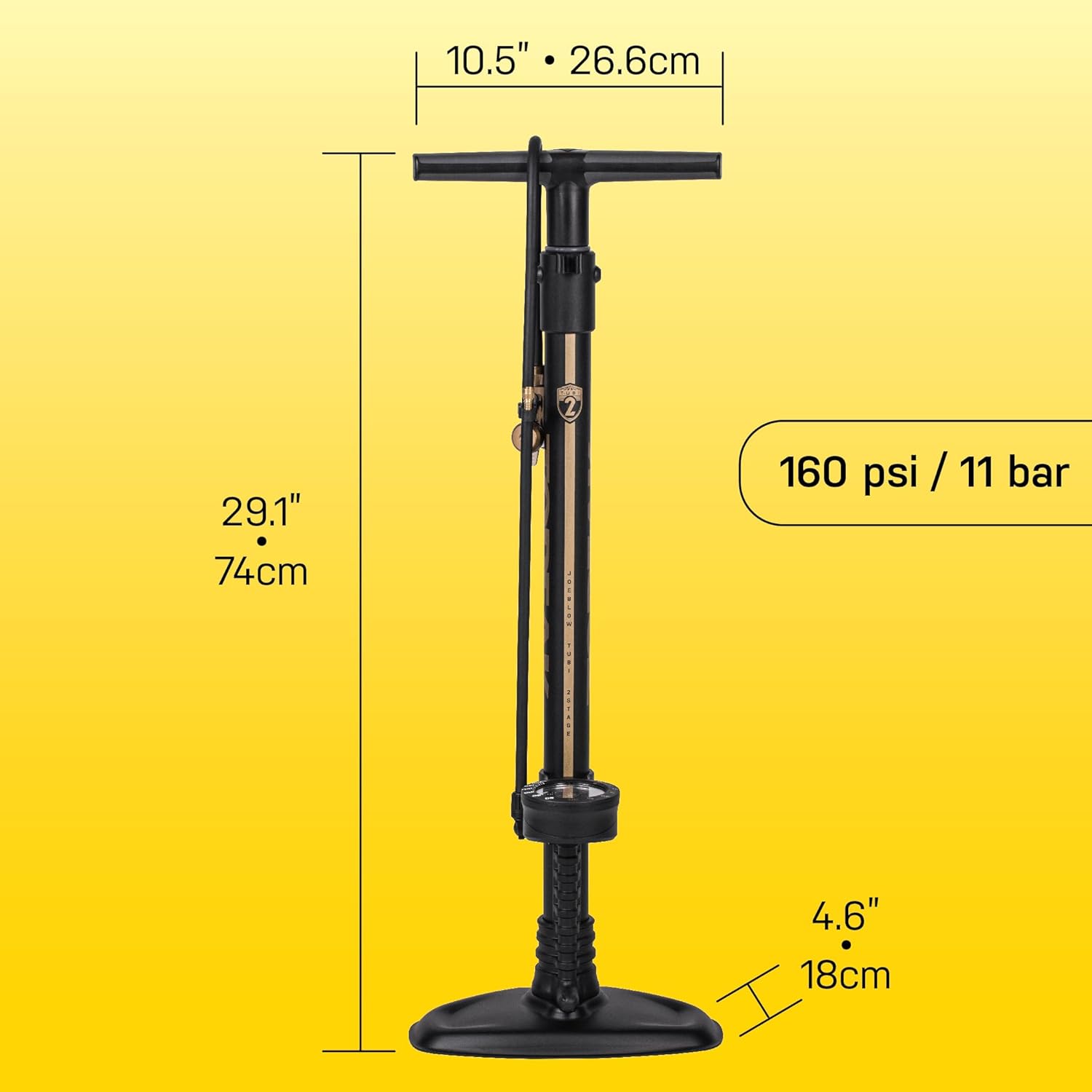 Topeak JoeBlow Tubi 2Stage Bike Pump - High-Pressure Floor Pump for Tubeless & Standard Tires | Durable Steel & Aluminum Design