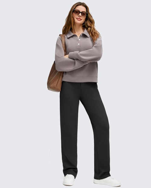 G4Free Women's Fleece Lined Straight Leg Lounge Sweatpants High Waist Casual Winter Pants with Pockets (Black,M,30")