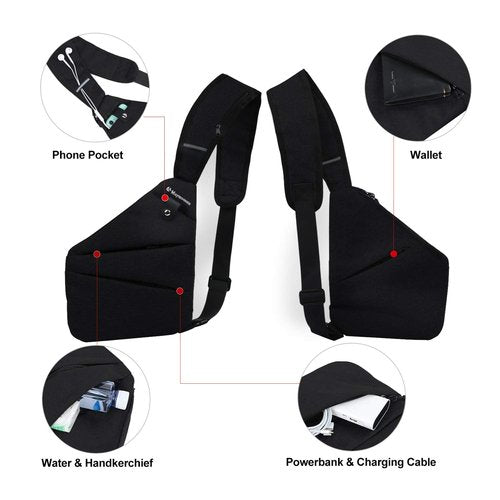 Men Anti Theft Crossbody Bag Women One Strap Casual Sling Chest Bags Slim Shoulder Bag Travel Sport Biking Walking Trip Hiking Fits Up to 7.9 inch iPad Mini (Black)