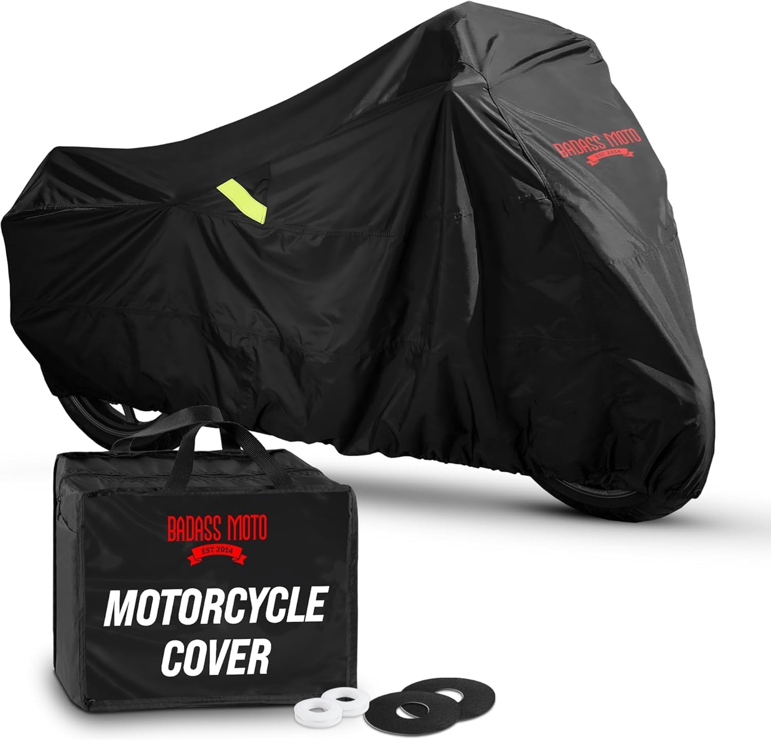 Badass Moto Motorcycle Cover - Waterproof & Heavy Duty All-Season Protection | Fits Harley Davidson & Cruiser Bikes, Large 97L