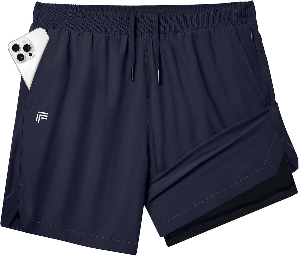 Skiennix Running Shorts for Men - 2 in 1 Quick Dry Athletic Gym Shorts with Phone Pockets | Comfortable Fit