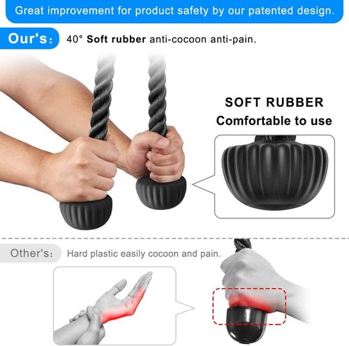 Kipika Tricep Rope - Heavy Duty Nylon Cable Machine Attachment with Soft Rubber Ends | Gym Pull Down Rope