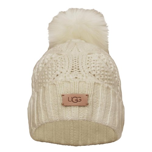 UGG, Womens, Cable Beanie With Pom, Cream, One Size