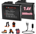 WAMOVAL (2-Pack) 7.4V 3000mAh Li-Polymer Rechargeable Battery Pack, 22.2Wh 2A Replacement Batteries with 3.5mm DC Jack Charging Cable for Heated Gloves, Heated Scoks Battery