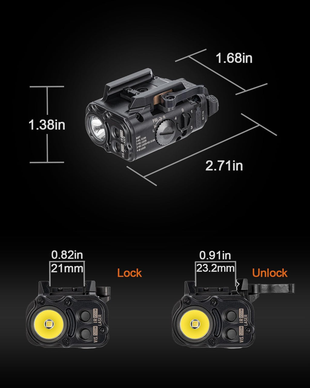 RovyVon GL5 Tactical Flashlight - 1000 Lumens USB-C Rechargeable | White LED, Green & IR Beams