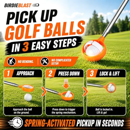 16.3Ft Stainless Steel Telescopic Golf Ball Retriever with Orange & White Handle