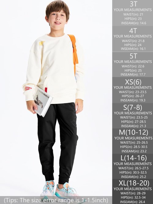 DEVOROPA Toddler to Youth Boys Joggers Kids Tapered Leg Sweatpants Lightweight Running Soccer Sports Athletic Pants Pockets Black L
