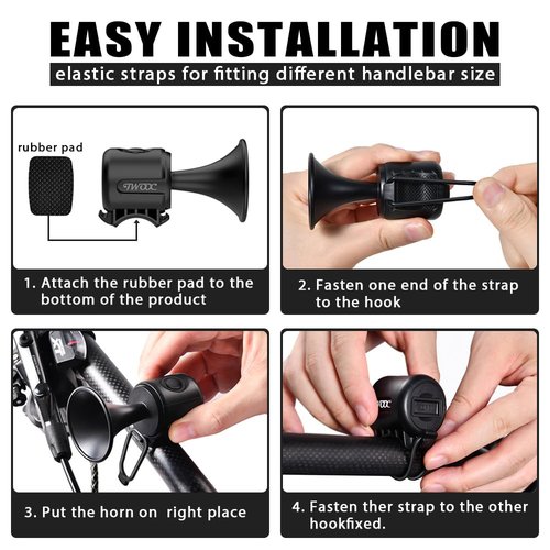 LESOVI Electric Bike Horn, 120dB Electronic Bicycle Bell with 300mAh Battery Operated/IPX4 Waterproof, Loud Bike Bell for Adults/Kids (Black, EH-2)