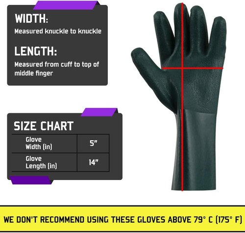Glove Station Heavy Duty Rubber Gloves - Chemical Resistant PVC Coating | Textured Finish
