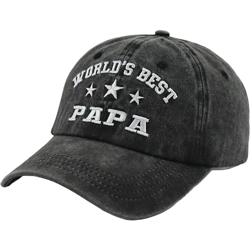 World’s Best Papa Hat for Men - Distressed Cotton Baseball Cap, Black, One Size - Papa Embroidered