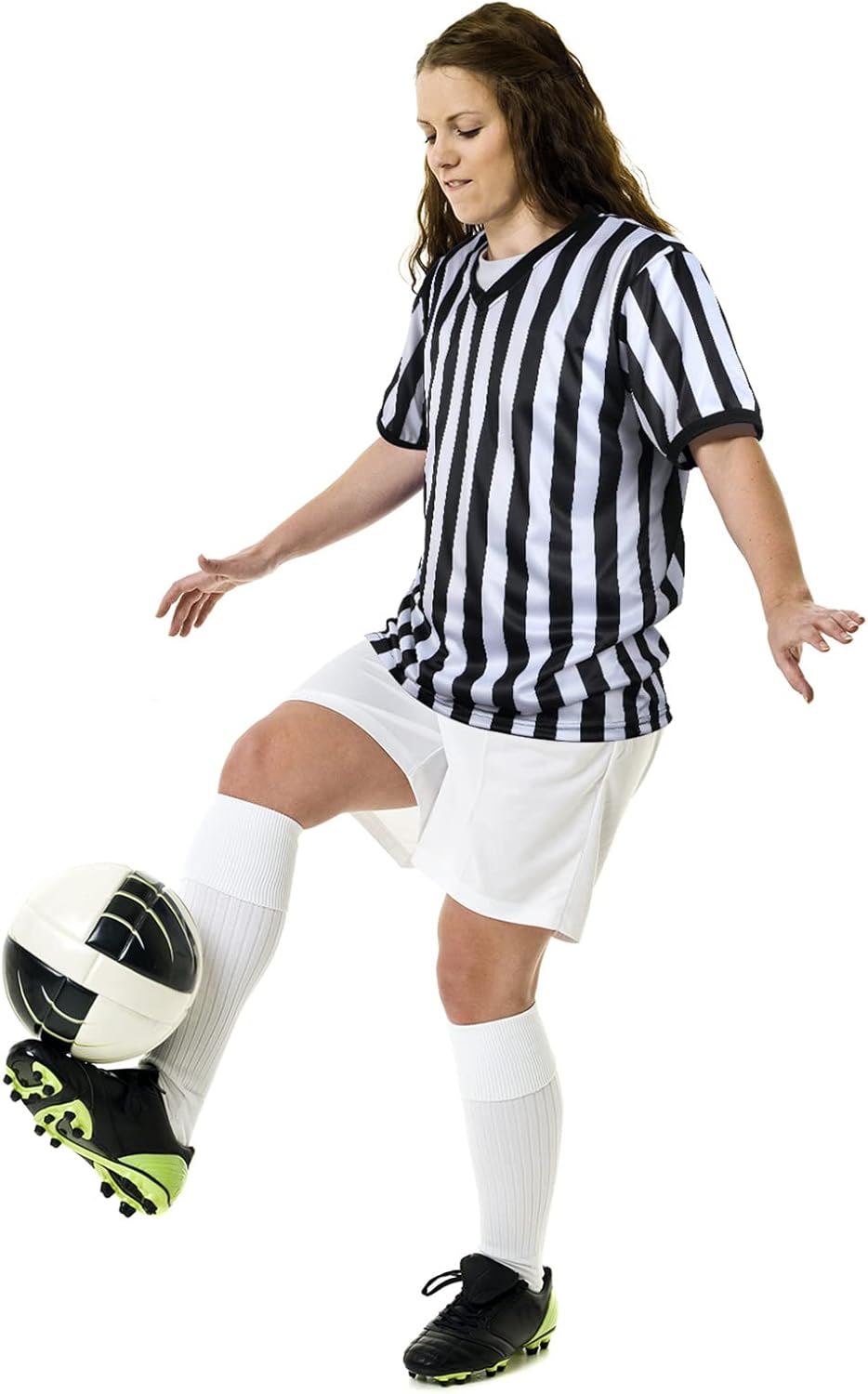 SATINIOR Men's Pro-Style Referee Shirt - Black and White Stripe Umpire Jersey with Whistle & Lanyard