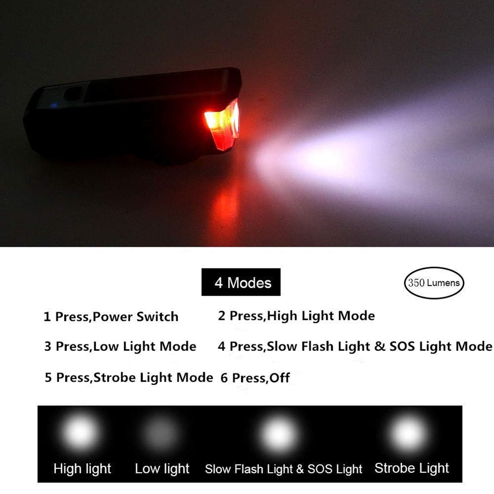 Ultra Bright Solar-Powered and USB Rechargeable Mountain Bike Front Lights 5 Modes 120db Bicycle Electric Bell Horn 350 Lumens 4 Mode Waterproof Bicycle Headlight, Road Cycling Safety Charging Lights
