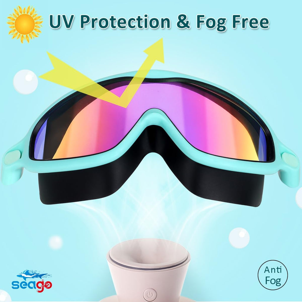 Seago Swim Goggles - Anti-Fog, Anti-UV, Wide View for Kids Ages 3-14 | 2 Pack