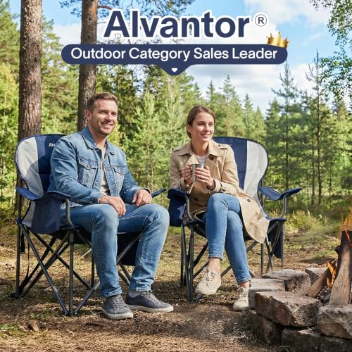 Upgraded Alvantor Heavy Duty Folding Camping Chair 500LBS with Padded Seat & Cooler