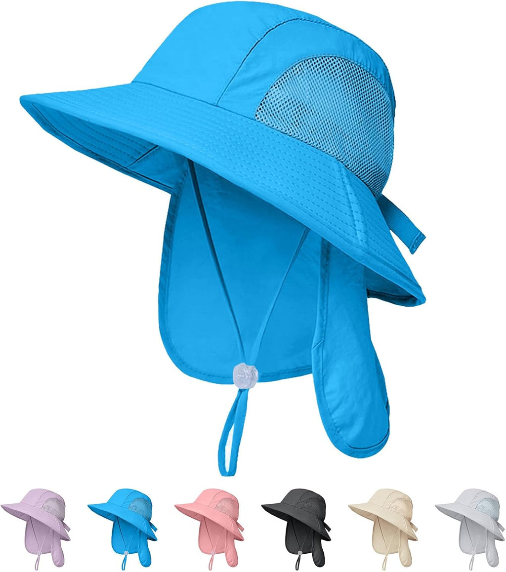 Skiennix Outdoor Kids Sun Hat - UPF 50+ UV Protection with Neck Flap | Wide Brim Bucket Hat for Boys & Girls