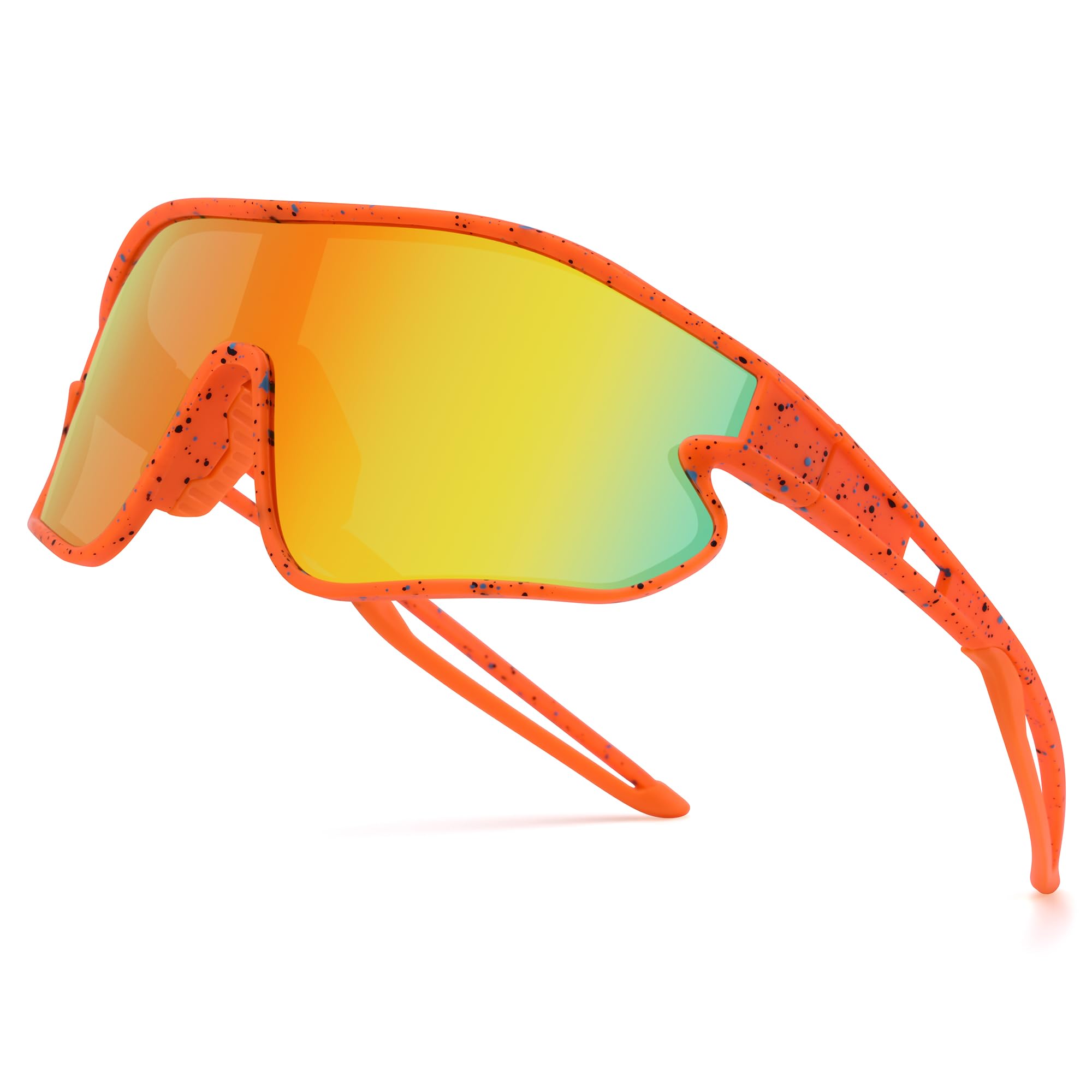 GLARDEFE Kids Baseball Sunglasses - Youth Baseball Sunglasses for Boys Girls - Sports Softball Shades Age 6-14(Orange/Red Mirror)