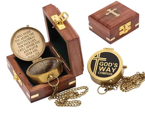 God’s Way Compass, Psalm 32:8, Solid Brass Directional Engraved Compass, Baptism Gifts for Boys Girls, First Communion, Christian Gifts for Men, First Confirmation Gifts for Boys Catholic Gifts