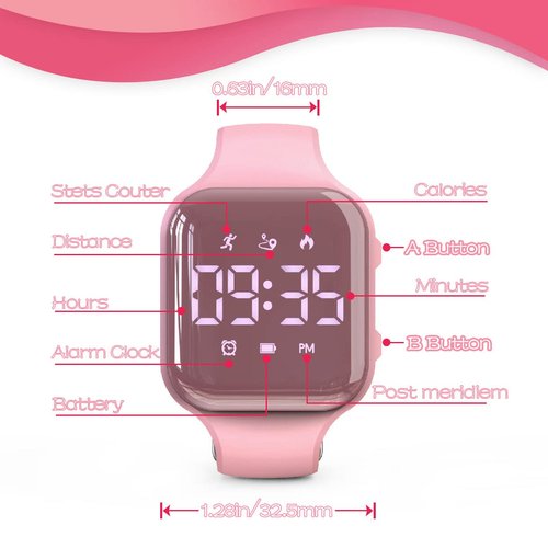 Focwony LED Kids Multifunction Steps Counting Digital Watch, Non-Bluetooth Pedometer Wristwatch, Stopwatch, Alarm Clock, Calories for Women Children Girls Boys (Electroplating Pink)