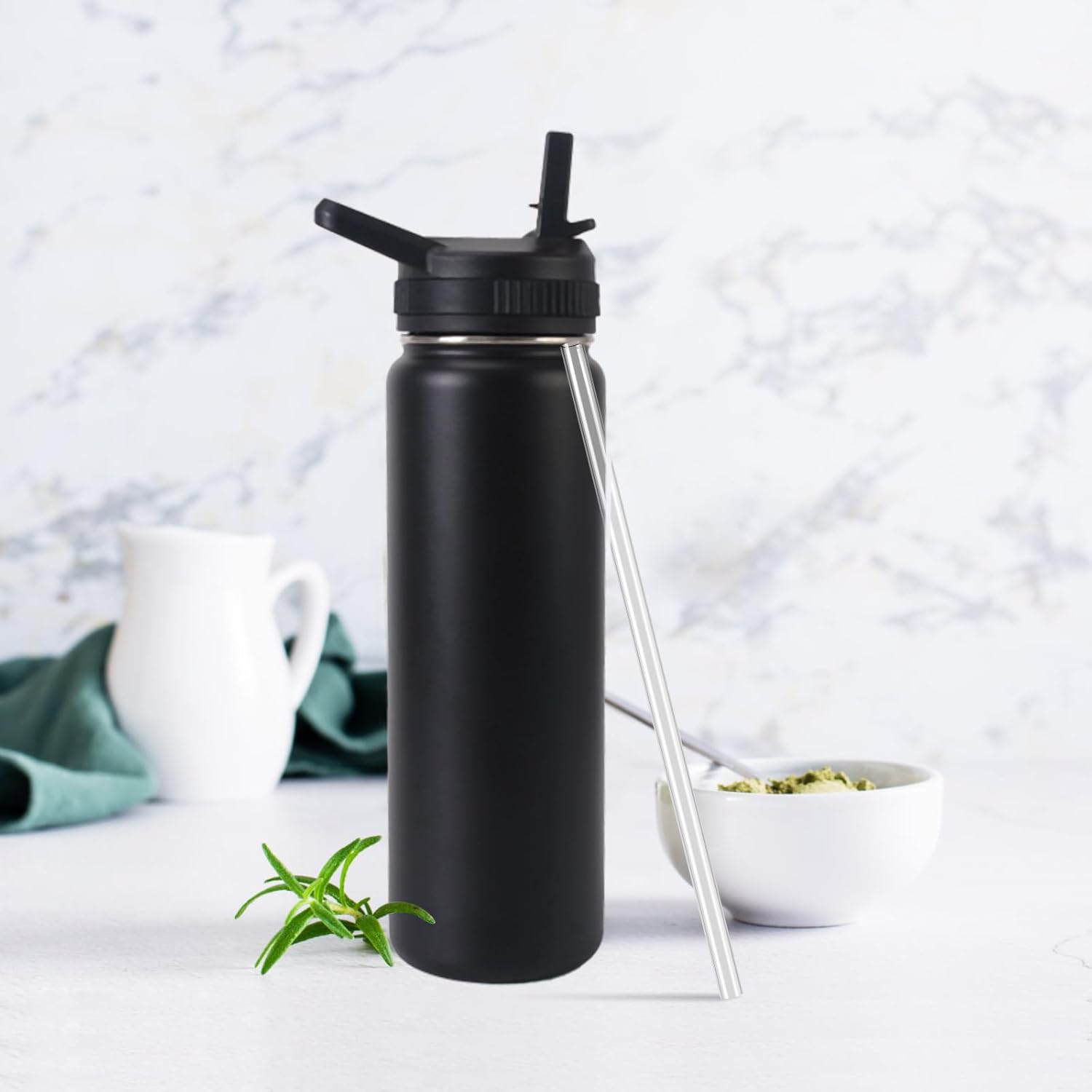 ThermoFlask Straw Lid - Compatible With 18OZ/24OZ/32OZ/40OZ/64OZ Water Bottles | Includes 2 Straws & Brush