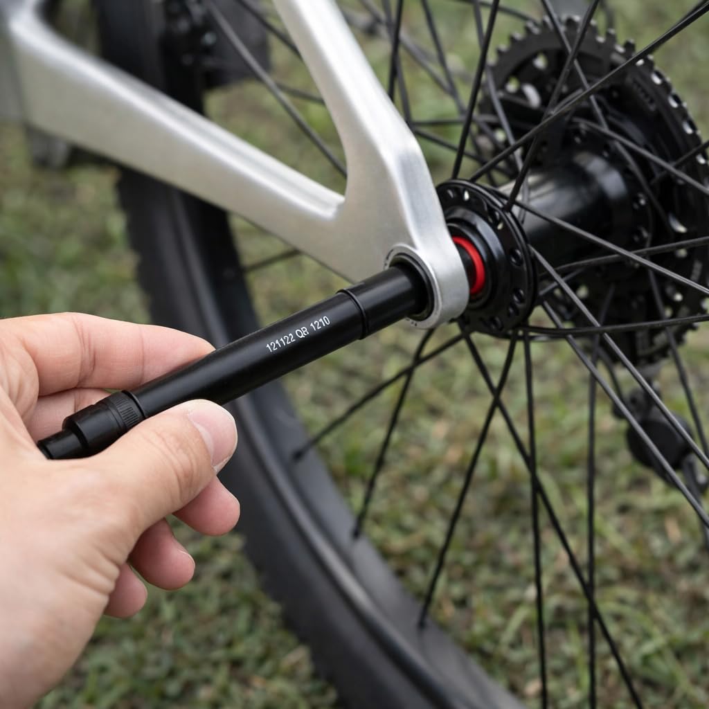 VGEBY Bikes Wheel Rear Fork Axle, 12mm Rear Bikes Thru Axle to 9mm Thru Axle Quick Release Hub Skewer Adapter (142 * 12)
