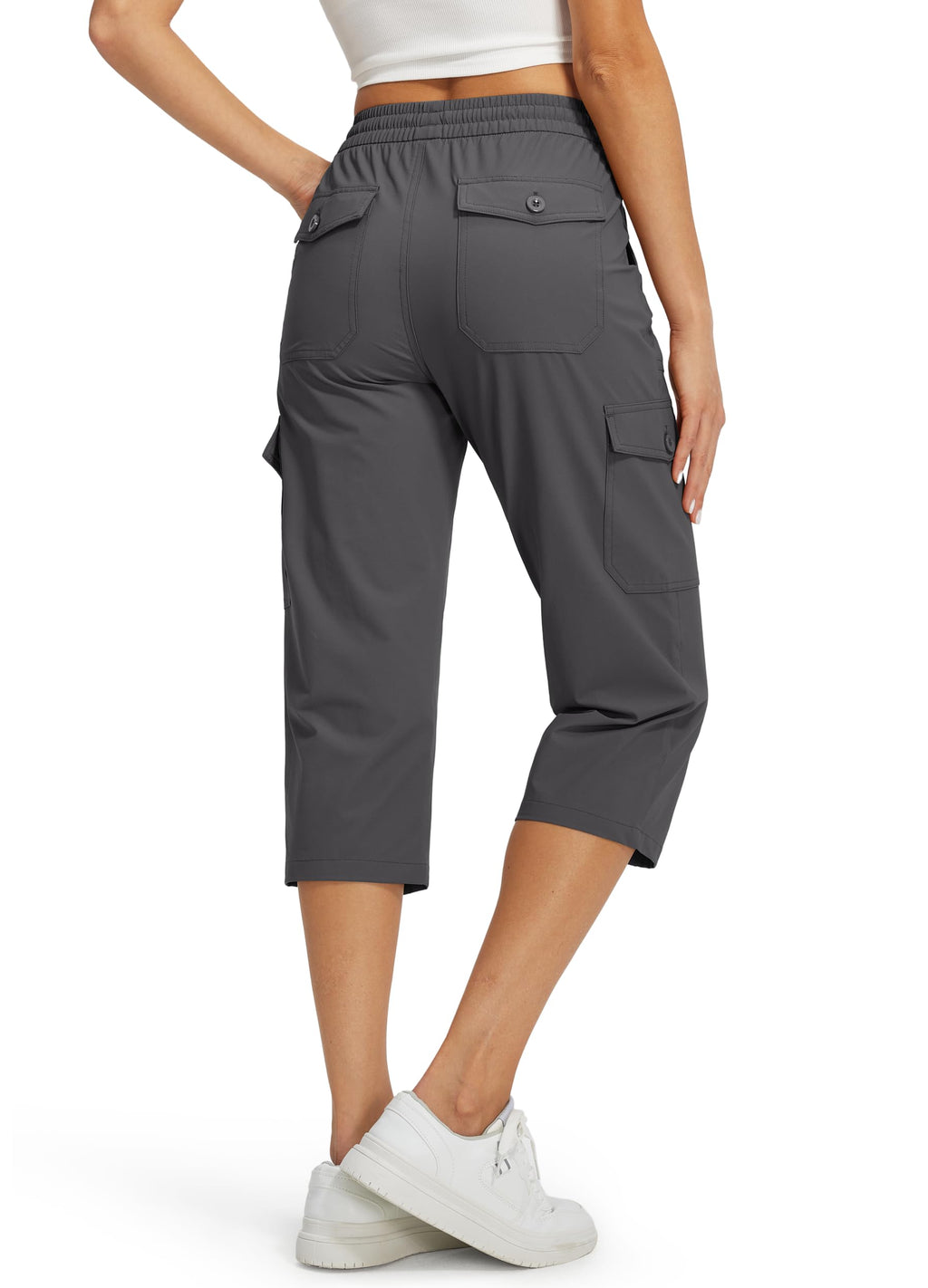 Libin Women's Capri Pants Cargo Capris Travel Hiking Casual Summer Cropped Pants Stretch Quick Dry Water Resistant, Dark Gray L
