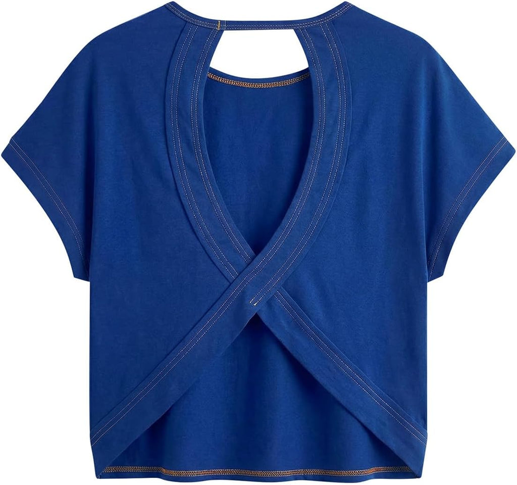 RoseSeek Women's Backless Criss Cross Tee - 3 Pack Short Sleeve Summer Tops | Stylish & Comfortable