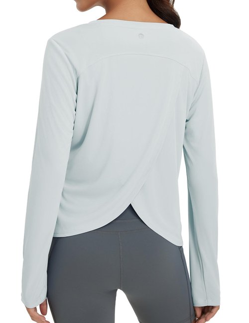 baleaf Women's Running Sun Shirts Long Sleeve UPF 50+ Workout Tops UV Athletic Shirts Split Back Gym SPF Quick Dry Lightweight Breathable Cool Gray L