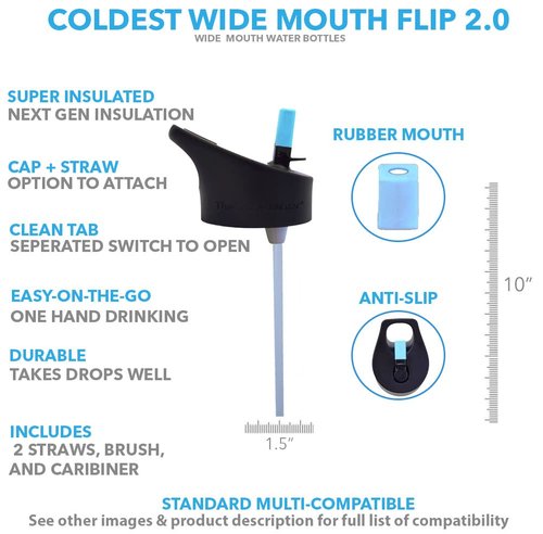 The Coldest Water Insulated Wide Mouth Size 2.0 - Sports Straw Cap Flip Top Lid - Multi-Compatible with Wide Flask Mouth Size Stainless Steel Water Bottles (Jupiter Orange)