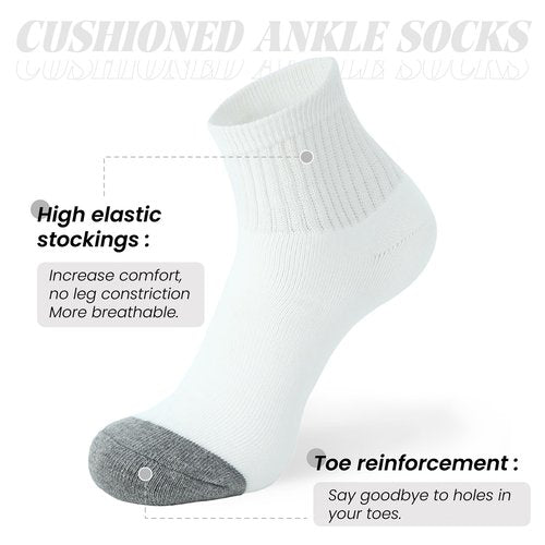 WANDER Men's Cushioned Ankle Socks 8 Pack Breathable Running Socks for Activewear, Comfort Casual Socks 9-12/12-15