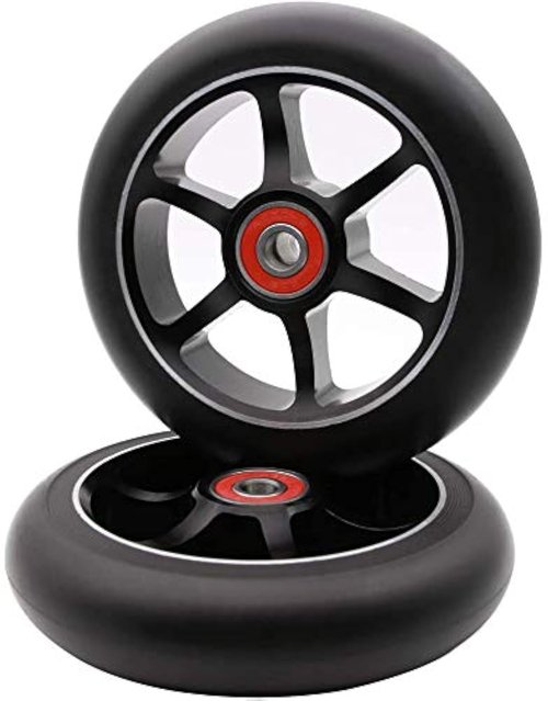 2Pcs 120mm Pro Scooter Wheels with Abec 9 Bearings for MGP/Razor/Lucky Pro Scooters (6 Spoke) (Black)