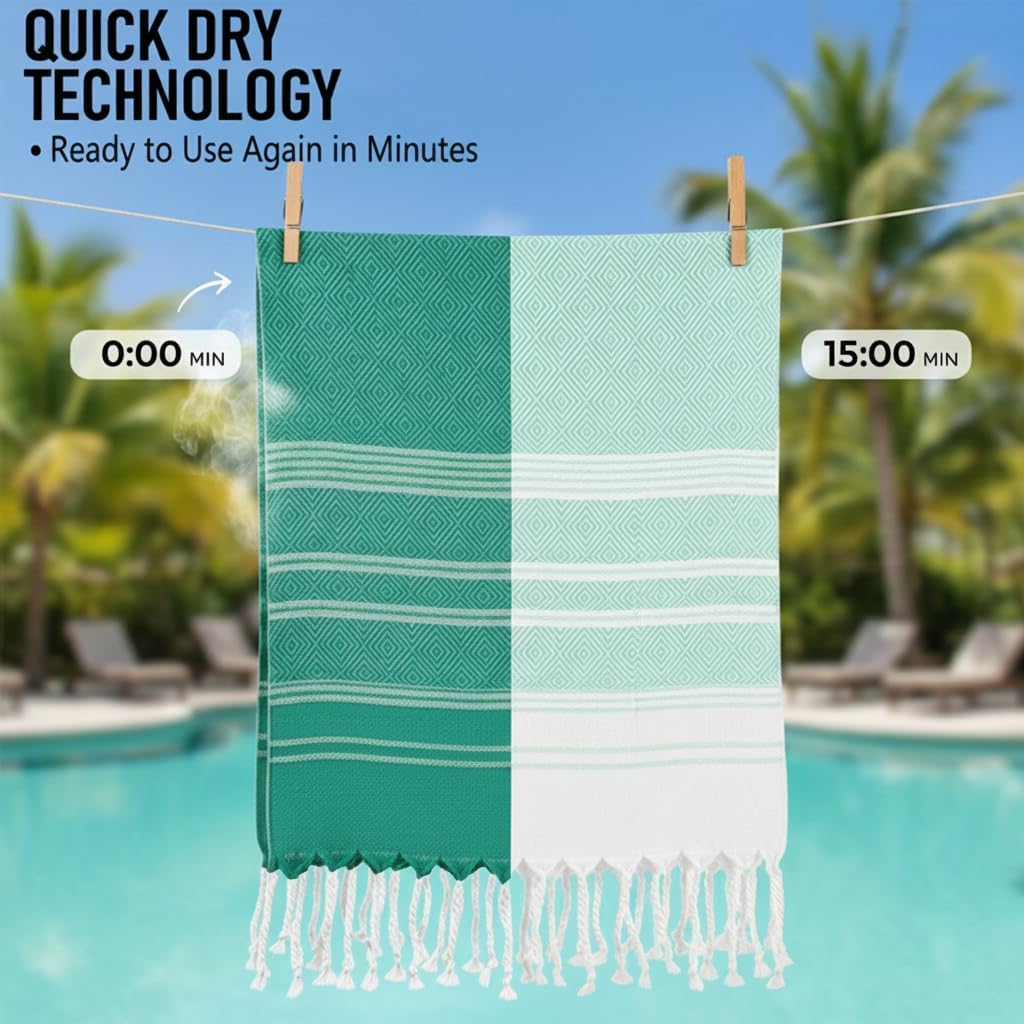 Skiennix 4 Pack Cotton Turkish Beach Towels - Lightweight, Quick-Dry, Oversized XL for Travel & Pool