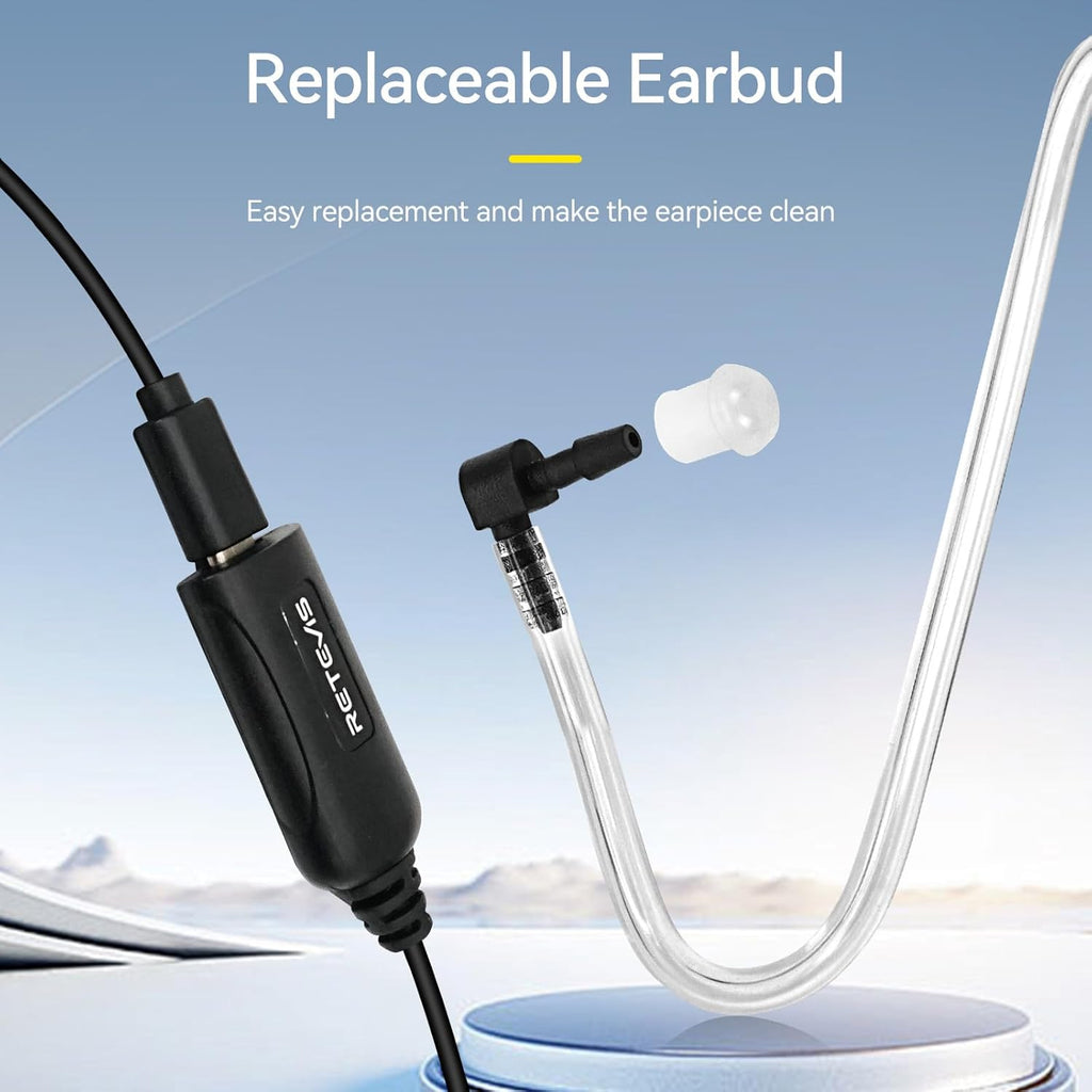 Retevis Walkie Talkie Earpiece - AI Active Noise Reduction, Rechargeable, 2 Pack | Compatible with RT22, RT21, H777H
