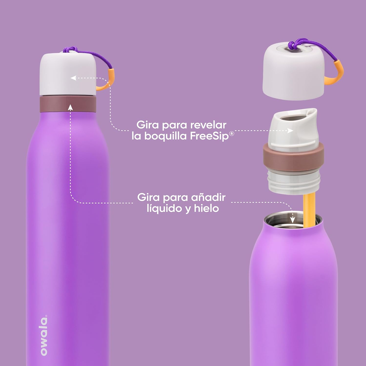 Owala FreeSip Twist Insulated Stainless Steel Water Bottle - BPA-Free, 24 oz, Purple for Sports & Travel
