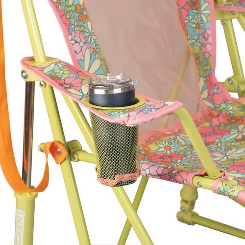 GCI Outdoor Comfort Pro Rocker Camping Chair - Portable Folding Rocking Chair with Durable Armrests & Drink Holder - Floral Design