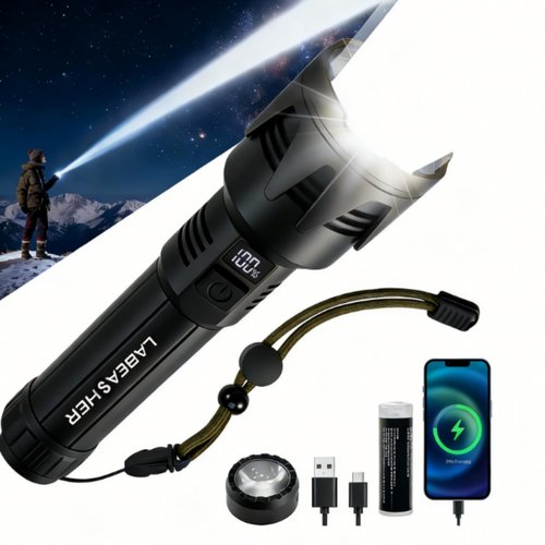 LABEASHER Rechargeable 2000.00 High Lumens 5500mAh High Powered Brightest Flashlight with Ignition Waterproof LED Flashlights with Striker for Camping Emergency Work Home(PANTENT Pending)
