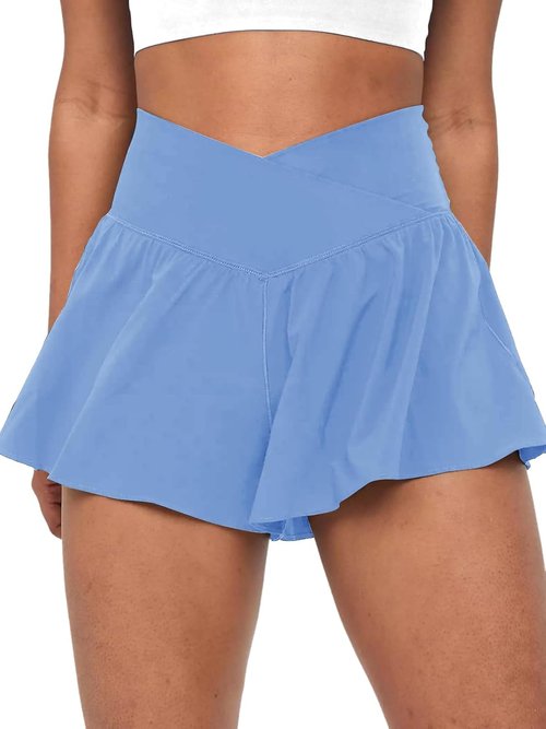 COPYLEAF Crossover Flowy Shorts - 2-in-1 Athletic Butterfly Running Skort with Pocket for Women