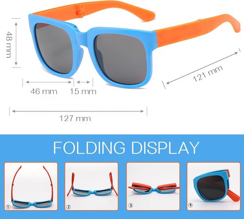 4 Pack Kids Sunglasses, Foldable Toddler Sunglasses Age 2-4 6-8 10-12 Boys Girls, Cute Sun Glasses for Kids(Rectangle)