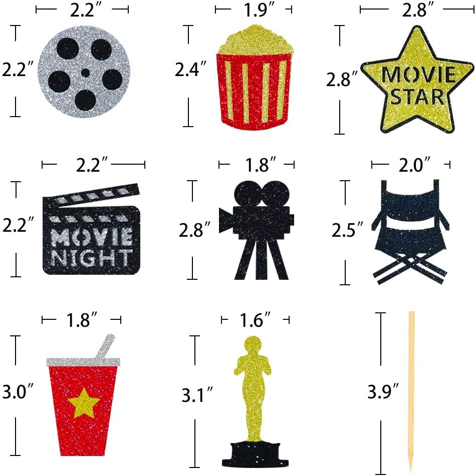 Regine Switzerland Theater Cupcake Toppers - Fun Movie Night Party Decorations | Set of 24