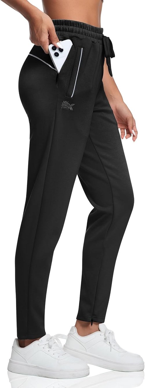 BROKIG Women's Cloudloft Joggers - Soft Athletic Tapered Pants with Zipper Pocket for Casual Lounge & Workout