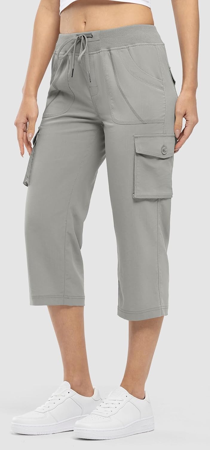 Rdruko Women's Cargo Capris - Lightweight Quick-Dry Hiking Pants with Pockets | Summer Casual Style