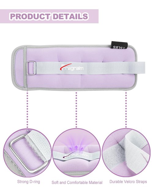 Fragraim Ankle Weights for Women Men Kids 4lbs x 2 Leg Arm Wrist Weights with Adjustable Strap for Running, Walking, Pilates, Gymnastics, Aerobics- Purple