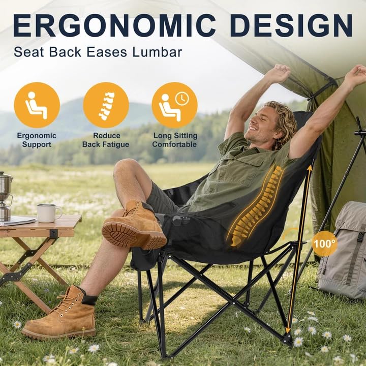 RVIEIS Oversized Heavy Duty Camping Chair 500 LBS Black Non-Heating