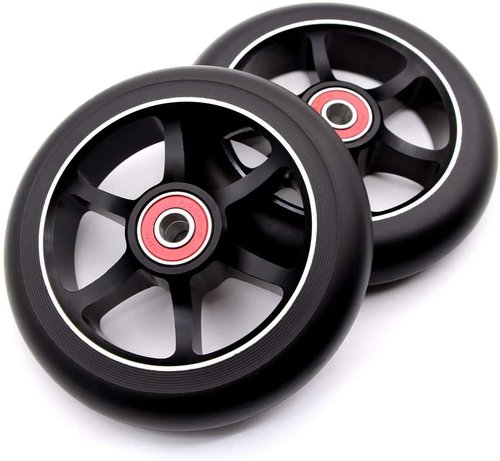 2Pcs 120mm Pro Scooter Wheels with Abec 9 Bearings for MGP/Razor/Lucky Pro Scooters (6 Spoke) (Black)