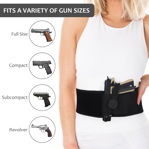 Accmor Belly Band Holster - Universal Concealed Carry Waistband Gun Holster for Men & Women | Neoprene, Right/Left Handed, Fits 9mm & Subcompact Pistols