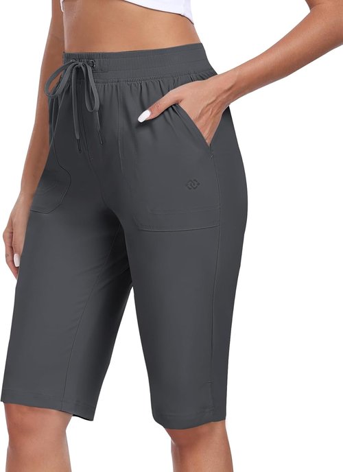 MoFiz Women's 13" Knee Length Hiking Shorts - Quick Dry, Water Resistant, 3 Pockets for Travel & Golf