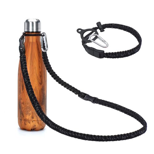 Wongeto Paracord Handle with Long Shoulder Strap, Water Bottle Strap Fits 12oz, 17oz and 25 oz Narrow Mouth Bottles (Black 1)