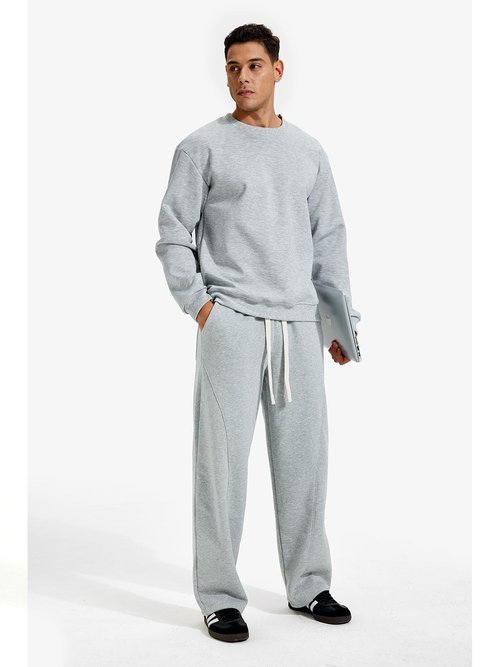 ZUY Men's Baggy Fleece Sweatpants Cotton Lounge Open Bottom Athletic Pants Straight Leg Drawstring with Pockets Light Grey L