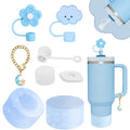 Stanley Cup Accessories Set,Including 2 Pcs 0.4in Straw Cover, 1 Silicone Spill-Proof Stopper Set of 3, 1 Cute Moon Handle Charm, 1 Silicone Boot Fits Stanley 40&30 Oz Tumbler (Blue 2.0)
