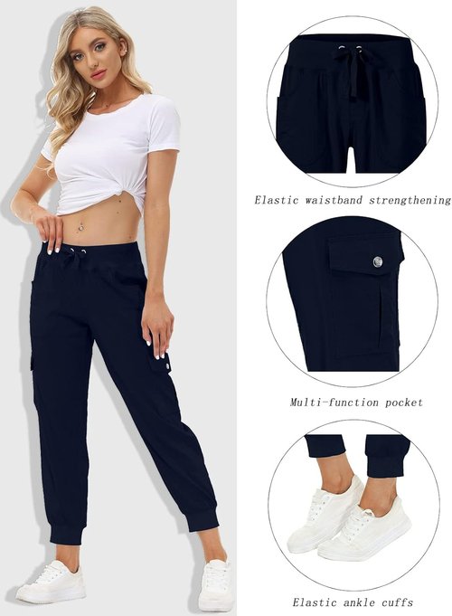 MoFiz Women's Lightweight Hiking Cargo Pants - Quick Dry Outdoor Joggers with Elastic Waist & Pockets