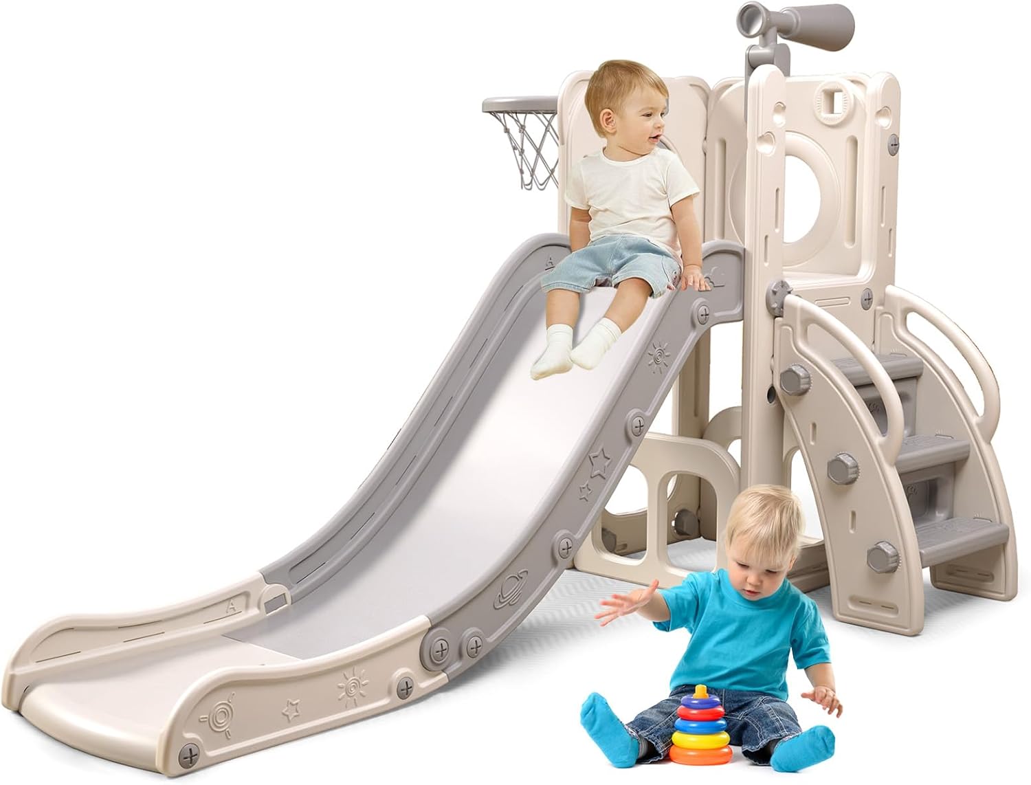 Skiennix 6-in-1 Toddler Playset - Versatile Slide with Basketball Hoop & Ring Toss | Indoor/Outdoor Fun
